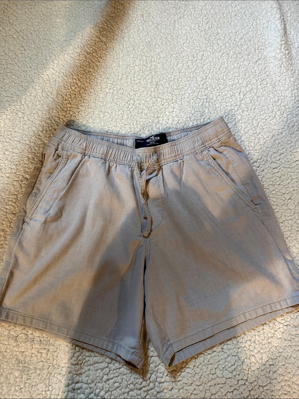 Men's Athletic Drawstring Linen Shorts in light gray color.